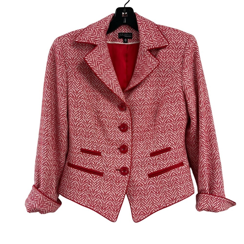 Juliana Collezione Red Cream Chevron Blazer Jacket 2